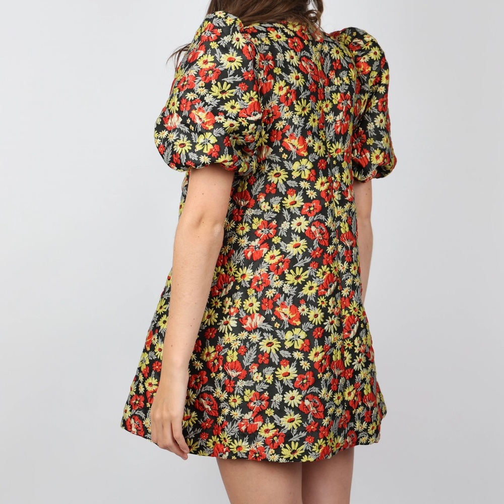 Ganni Black Floral Mini Dress with Red & Yellow Flowers - Picture 2 of 6